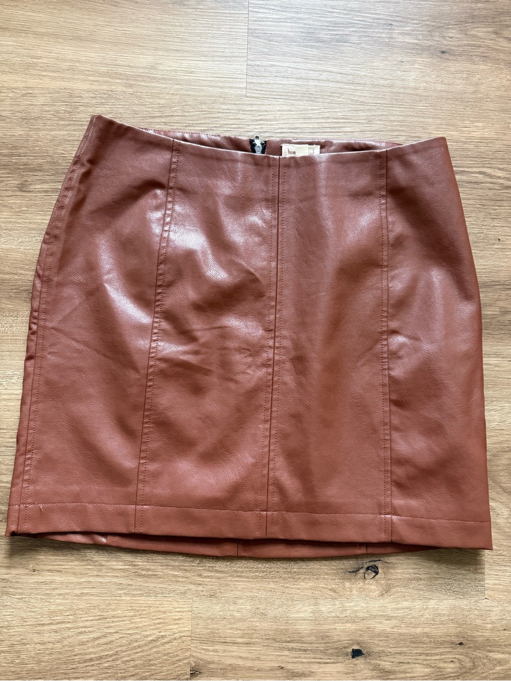 Hem & Thread Faux Leather Mini Skirt in Rust